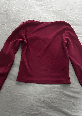 Bordo Kadın Uzun Kollu Basic Tişört - Görsel 3