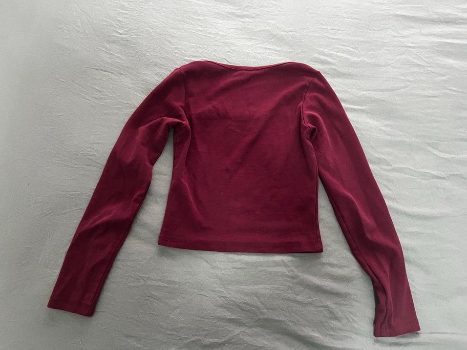 Bordo Kadın Uzun Kollu Basic Tişört - Görsel 3