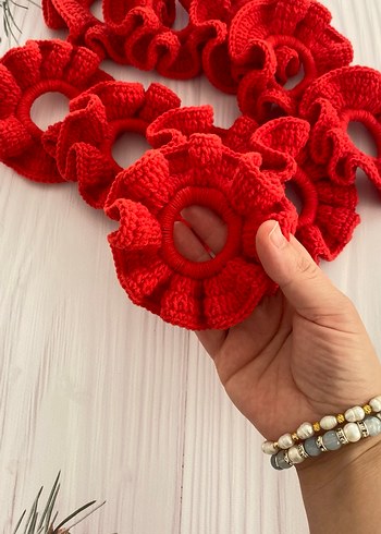 Kırmızı Örgü Kadın Saç Tokası Seti - Görsel 2