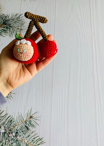 Renkli Örgü Kiraz Anahtarlık - Görsel 3