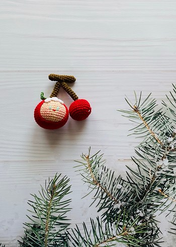 Renkli Örgü Kiraz Anahtarlık - Görsel 2