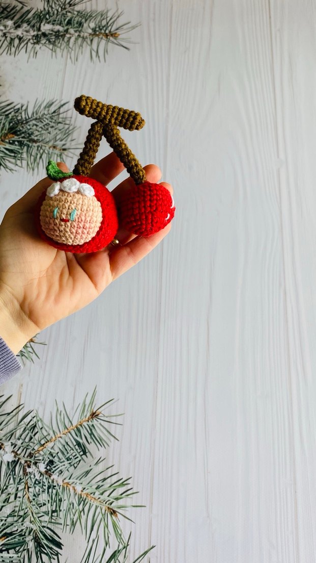 Renkli Örgü Kiraz Anahtarlık - Görsel 3