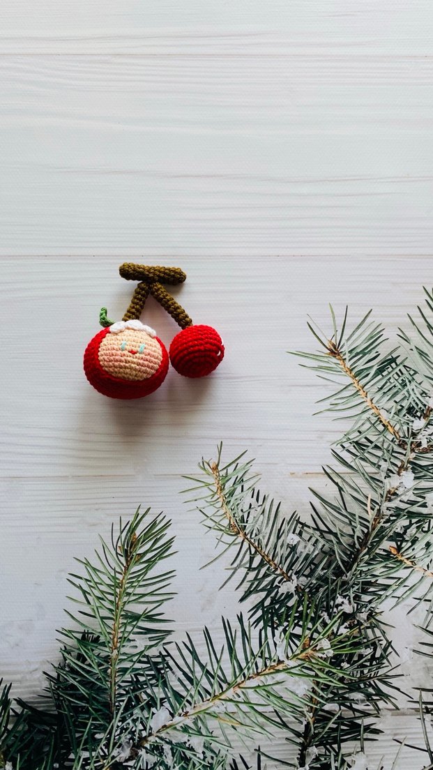 Renkli Örgü Kiraz Anahtarlık - Görsel 2