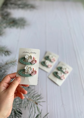 Kelebek  mint yeşili  Çocuk Toka Seti - Görsel 3