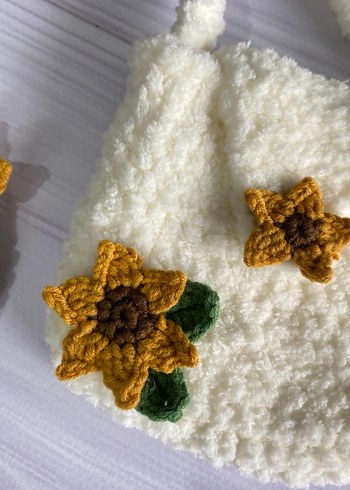 Ekru Çanta ve ay çiçeği  Toka Seti - Görsel 3