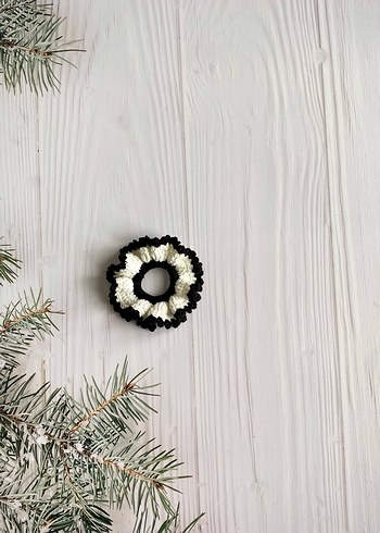 Sarı Lacivert, siyah beyaz Örgü Saç Tokası - Görsel 3