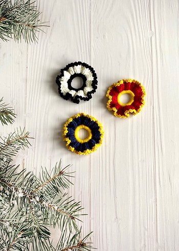 Sarı Lacivert, siyah beyaz Örgü Saç Tokası - Görsel 2