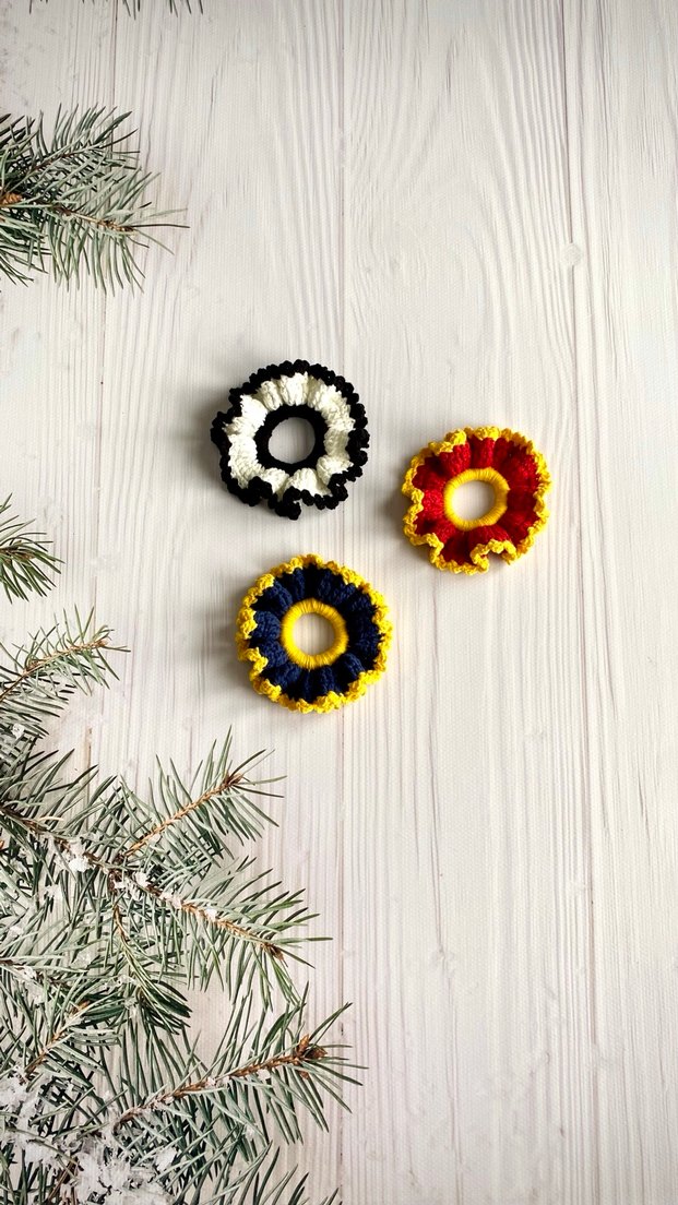 Sarı Lacivert, siyah beyaz Örgü Saç Tokası - Görsel 2