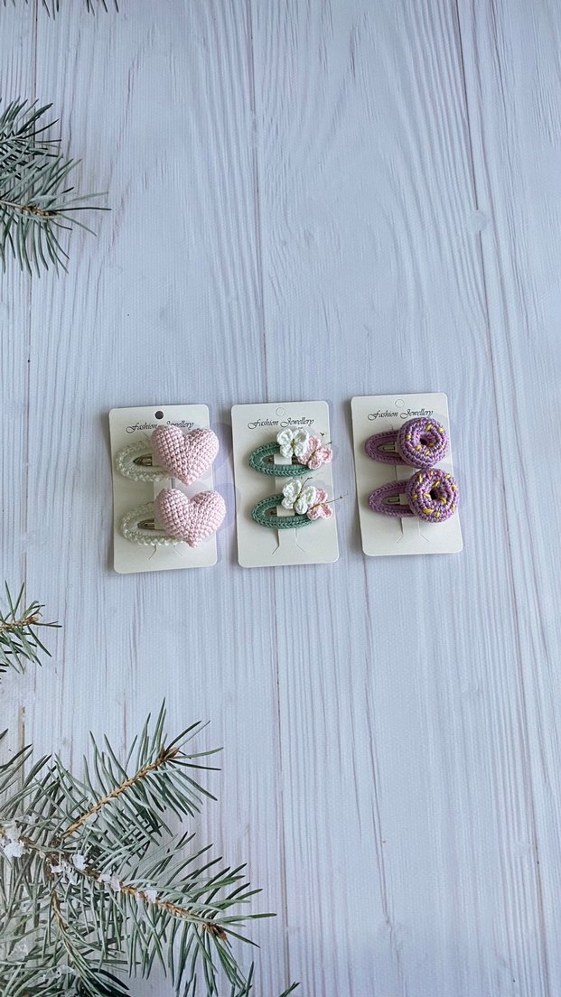 Çiçek Desenli Örgü Pastel Çocuk Toka Seti - Görsel 5