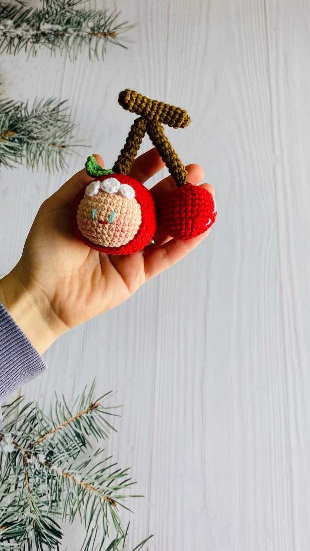 Renkli Örgü Kiraz Anahtarlık - Görsel 2