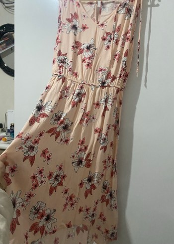 Pembe Çiçekli Bohem Midi Elbise - Görsel 3