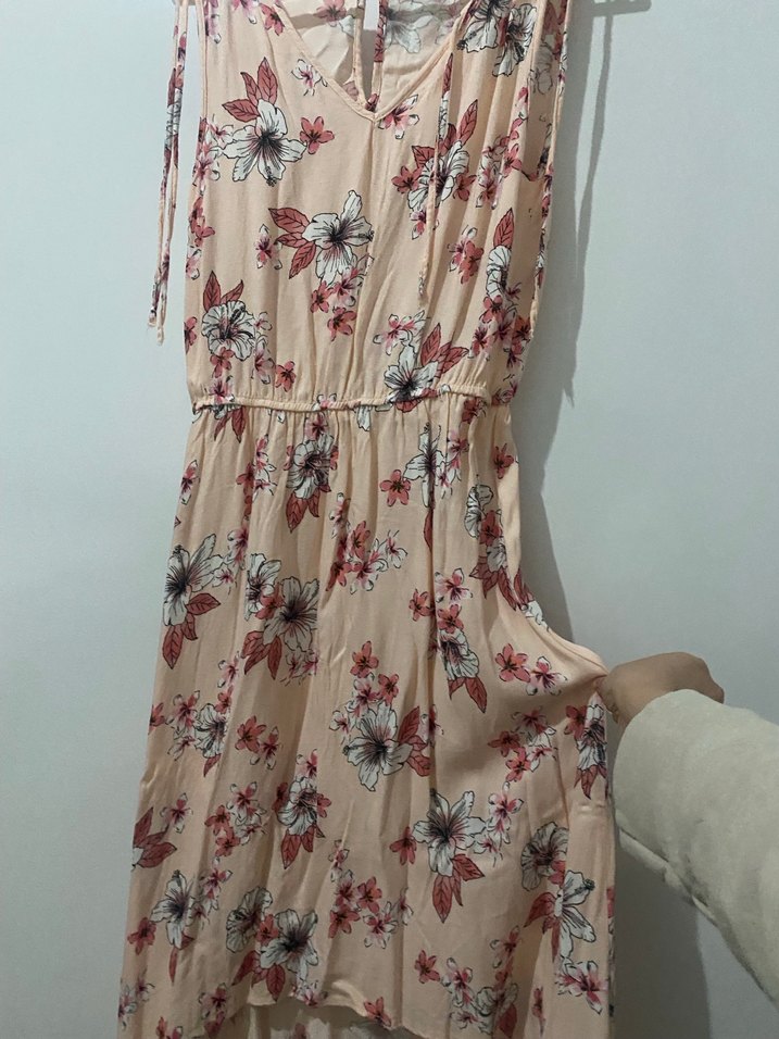 Pembe Çiçekli Bohem Midi Elbise - Görsel 2