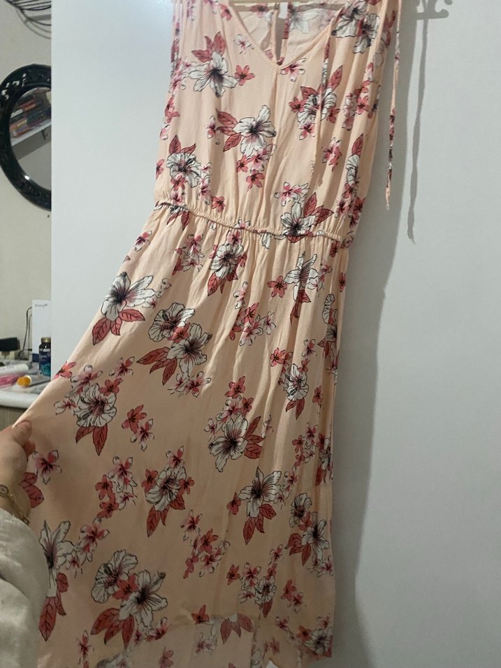 Pembe Çiçekli Bohem Midi Elbise - Görsel 3