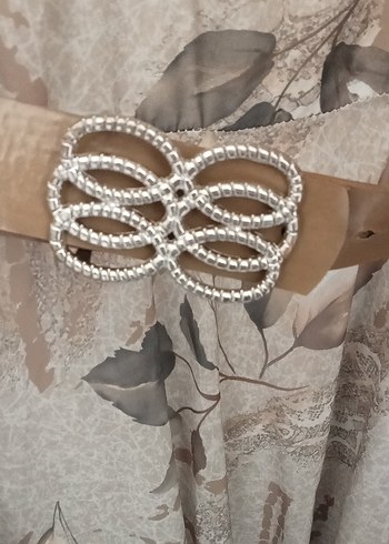Diğer Bej Bohem Uzun Kollu Vintage Elbise