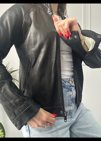 Kadın Siyah Deri Ceket - Görsel 2