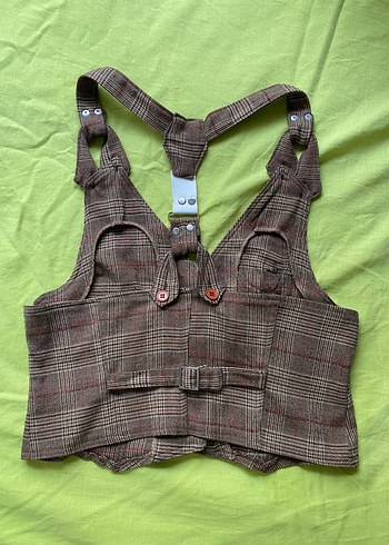 Askılı Kahverengi Kadın Yelek - Görsel 2