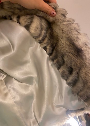 Bej Zebra Desenli Kadın Suni Kürk Ceket - Görsel 3