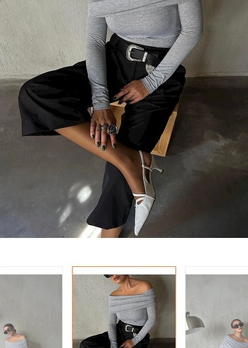 Gri Düşük omuz bluz - Görsel 2