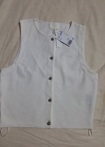 xs Beden Düğmeli Beyaz Pamuklu Kadın Yelek H&M