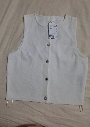 xs Beden beyaz Renk Düğmeli Beyaz Pamuklu Kadın Yelek H&M