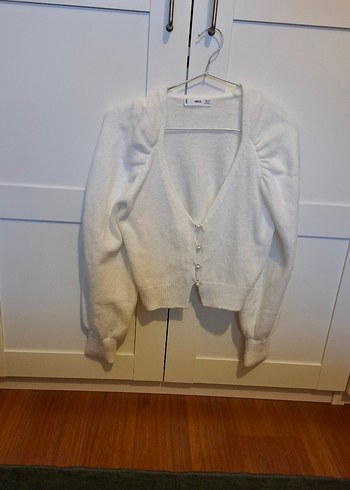 MANGO MARKA S Beden Düğmeli Beyaz V Yaka Kadın Hırka. - Görsel 8