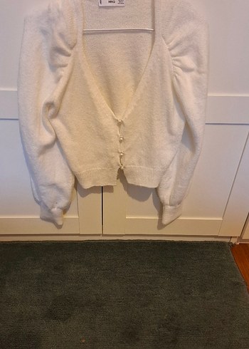 MANGO MARKA S Beden Düğmeli Beyaz V Yaka Kadın Hırka. - Görsel 7