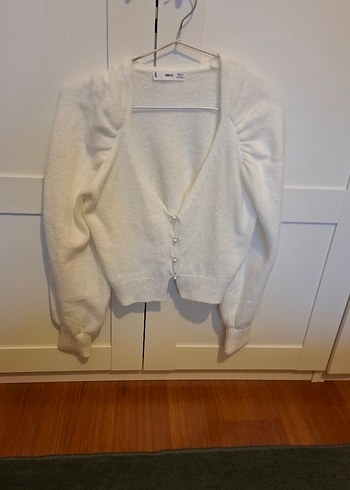 MANGO MARKA S Beden Düğmeli Beyaz V Yaka Kadın Hırka. - Görsel 6