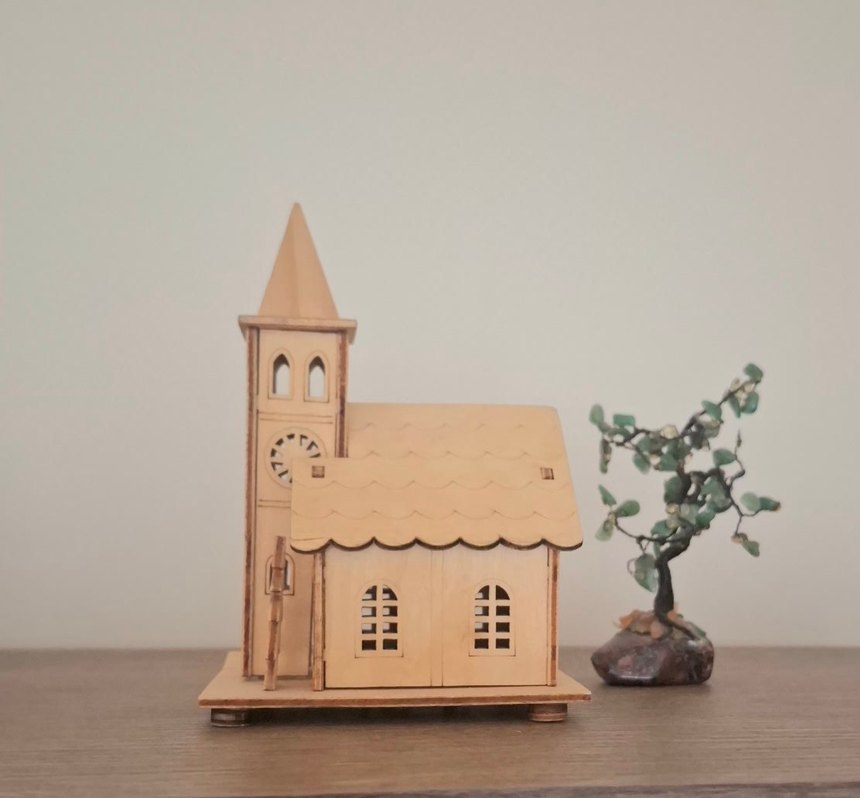 Ahşap pilli ışıklı dekoratif ev - Görsel 2