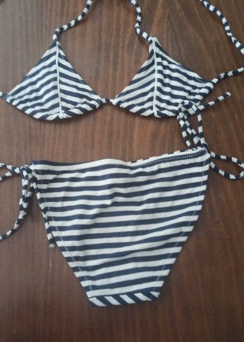 Koton Çizgili Beyaz Gri İpli Bikini
