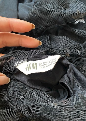 H&M 12-14 yaş Uzun Kollu Şeffaf Yıldız Desenli Siyah Bluz