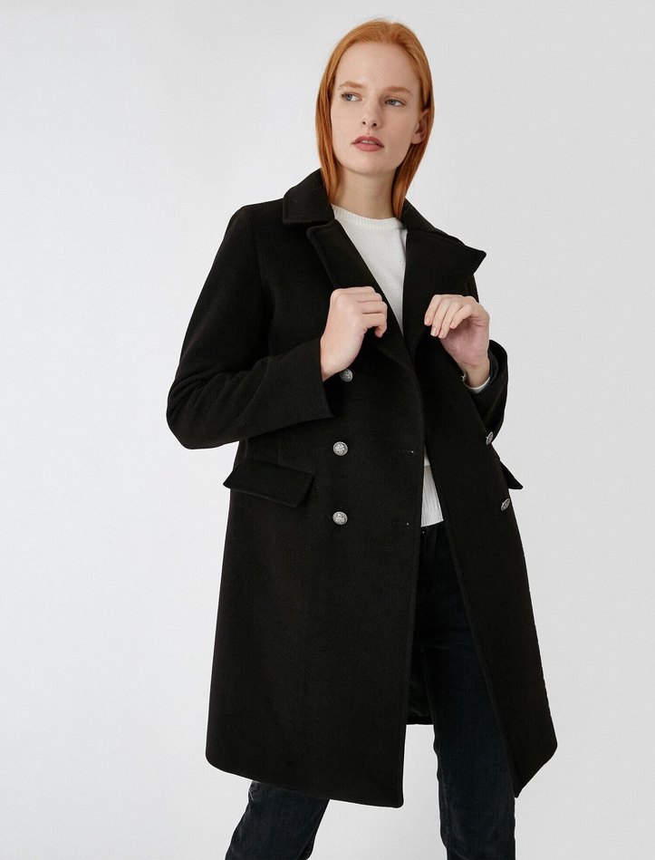 Koton Düğmeli Kaşe Kaban - Görsel 4