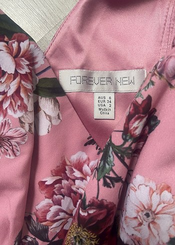 Kelebek Kol Çiçek Desenli Pembe Elbise - Görsel 5