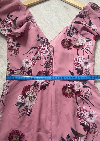 Kelebek Kol Çiçek Desenli Pembe Elbise - Görsel 6