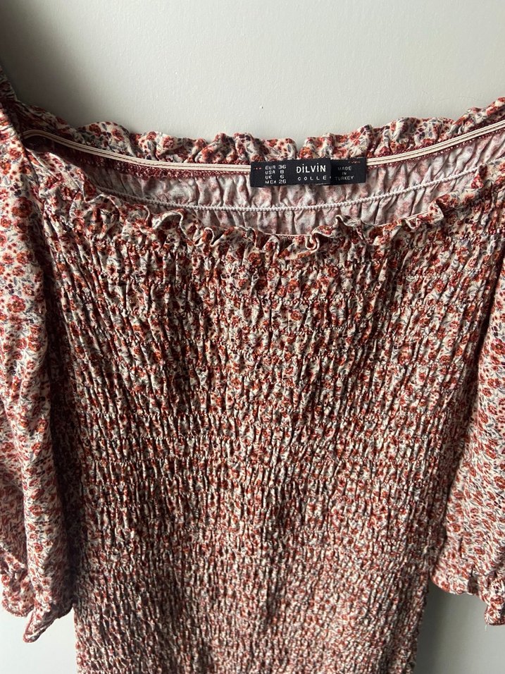 Dilvin Çiçek Desenli Balon Kol Elbise - Görsel 3