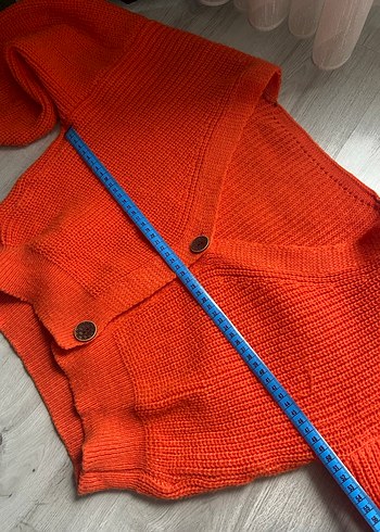 Turuncu Crop Oversize Örgü Hırka - Görsel 5