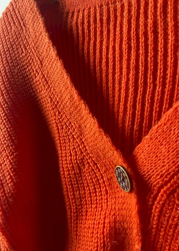 Turuncu Crop Oversize Örgü Hırka - Görsel 2