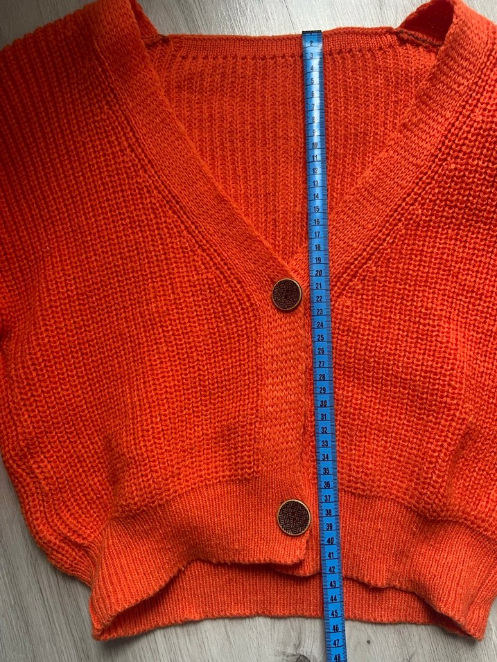 Turuncu Crop Oversize Örgü Hırka - Görsel 4