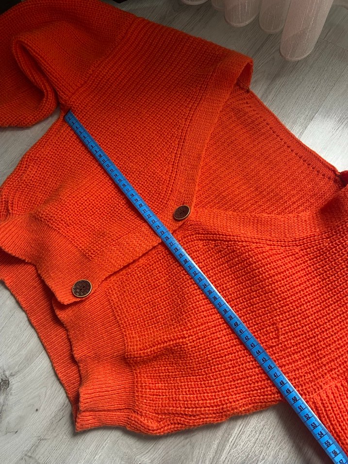 Turuncu Crop Oversize Örgü Hırka - Görsel 5