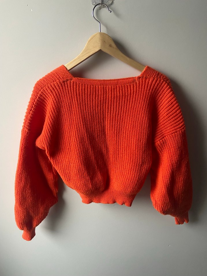 Turuncu Crop Oversize Örgü Hırka - Görsel 3