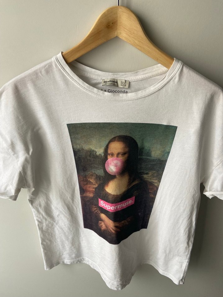 Beyaz Baskılı Kısa Kollu Pamuklu Tişört - Görsel 2