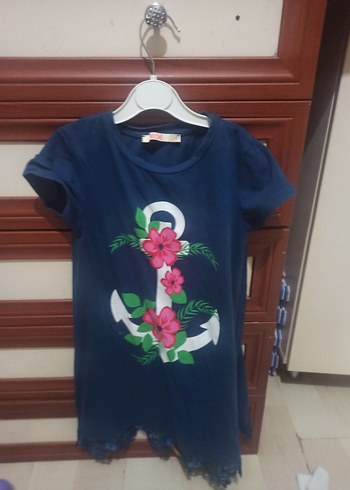 Kısa Kollu Mavi Kız Çocuk Tişört - Görsel 3