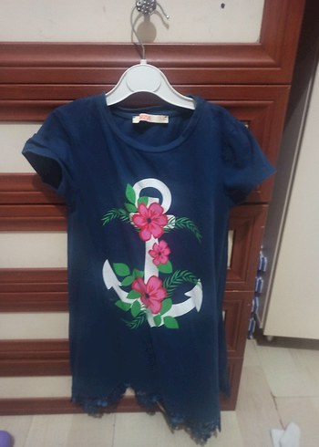 Kısa Kollu Mavi Kız Çocuk Tişört - Görsel 2