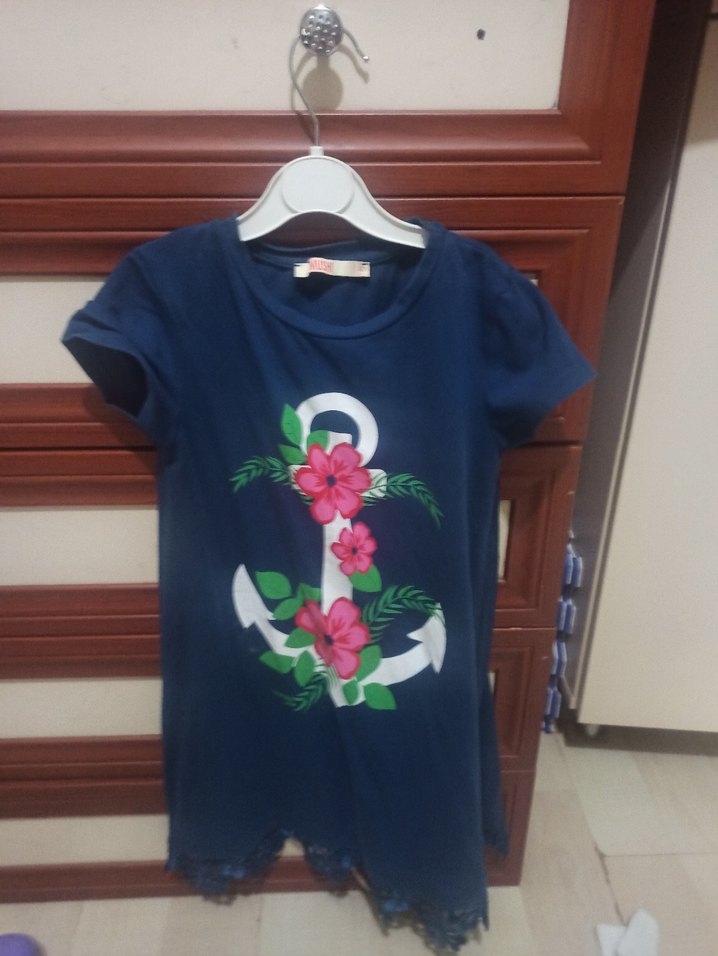 Kısa Kollu Mavi Kız Çocuk Tişört - Görsel 3