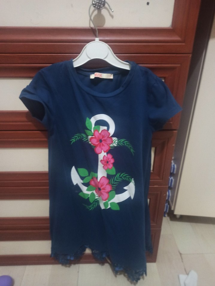 Kısa Kollu Mavi Kız Çocuk Tişört - Görsel 2