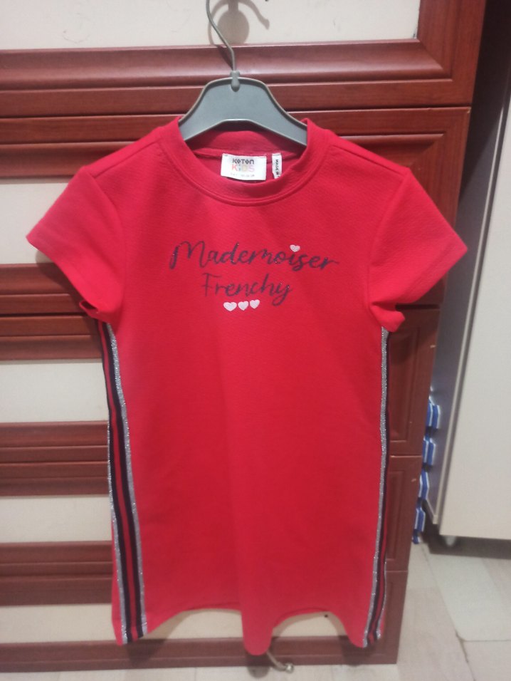 Kızlar için Kırmızı Baskılı Fermuarlı Tişört - Görsel 2