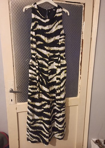 Zebra Desenli Uzun Kadın Tulum - Görsel 3