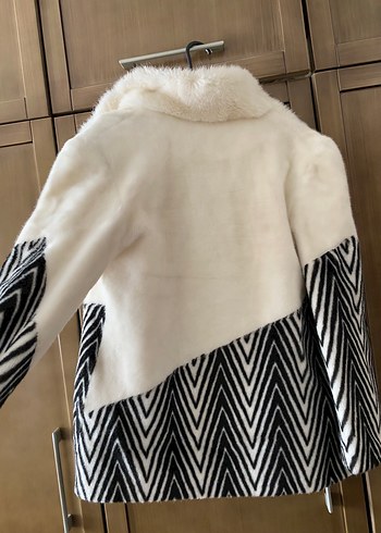 diğer Beden Beyaz Zebra Desenli Midi Kürk Ceket