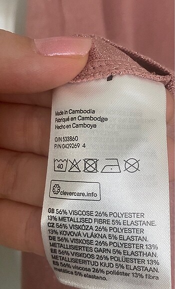 38 Beden pembe Renk H&M Simli Likra Elbise