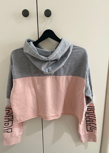 Noa&Noa Gri Kapüşonlu Kısa Kesim Baskılı Sweatshirt