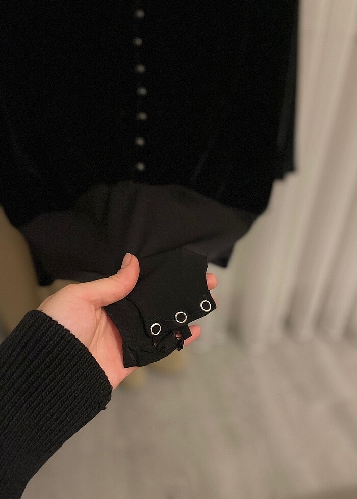 Siyah kadife yarasa kol bluz - Görsel 3